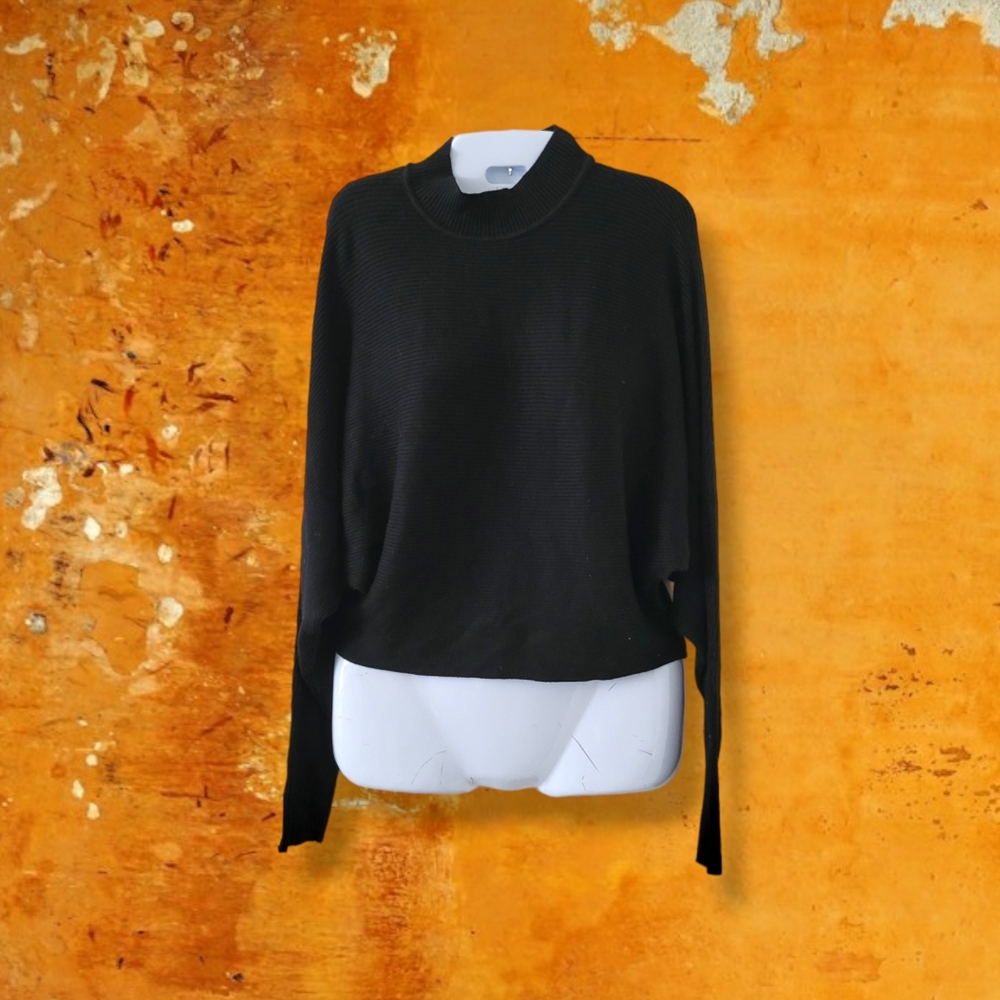 ReVamped | EUC Black Ribbed Mock Neck Batwing Sweater (SIZE M)